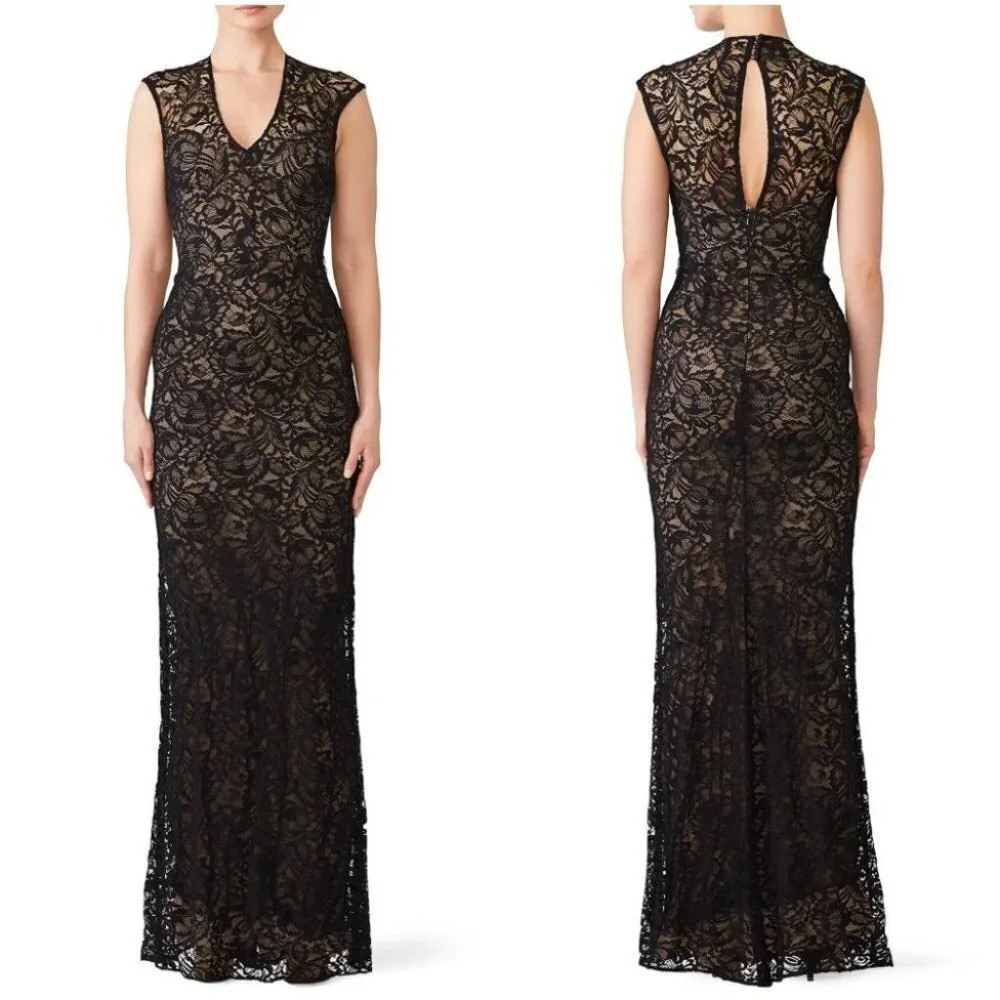 Theia A Night To Remember Black Lace Formal Gown $995 - Picture 2 of 12